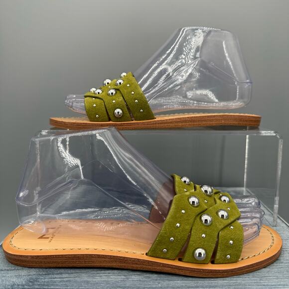 NEW Marc Fisher LTD Paxton Studded Slides Green 6.5M - Picture 1 of 10
